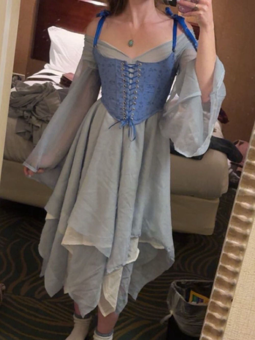 Blue fairy Dress with Sheer Bell Sleeves